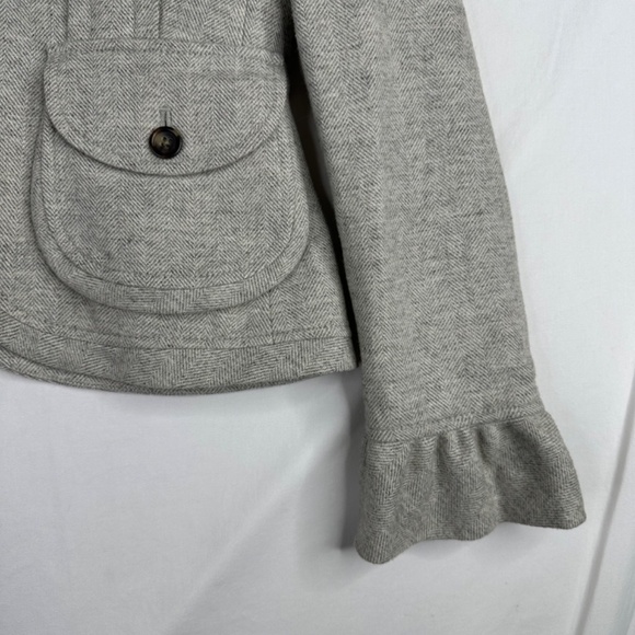 Banana Republic Women's Wool Jacket Oatmeal Gray Herringbone Coat Petite Small - Picture 5 of 8